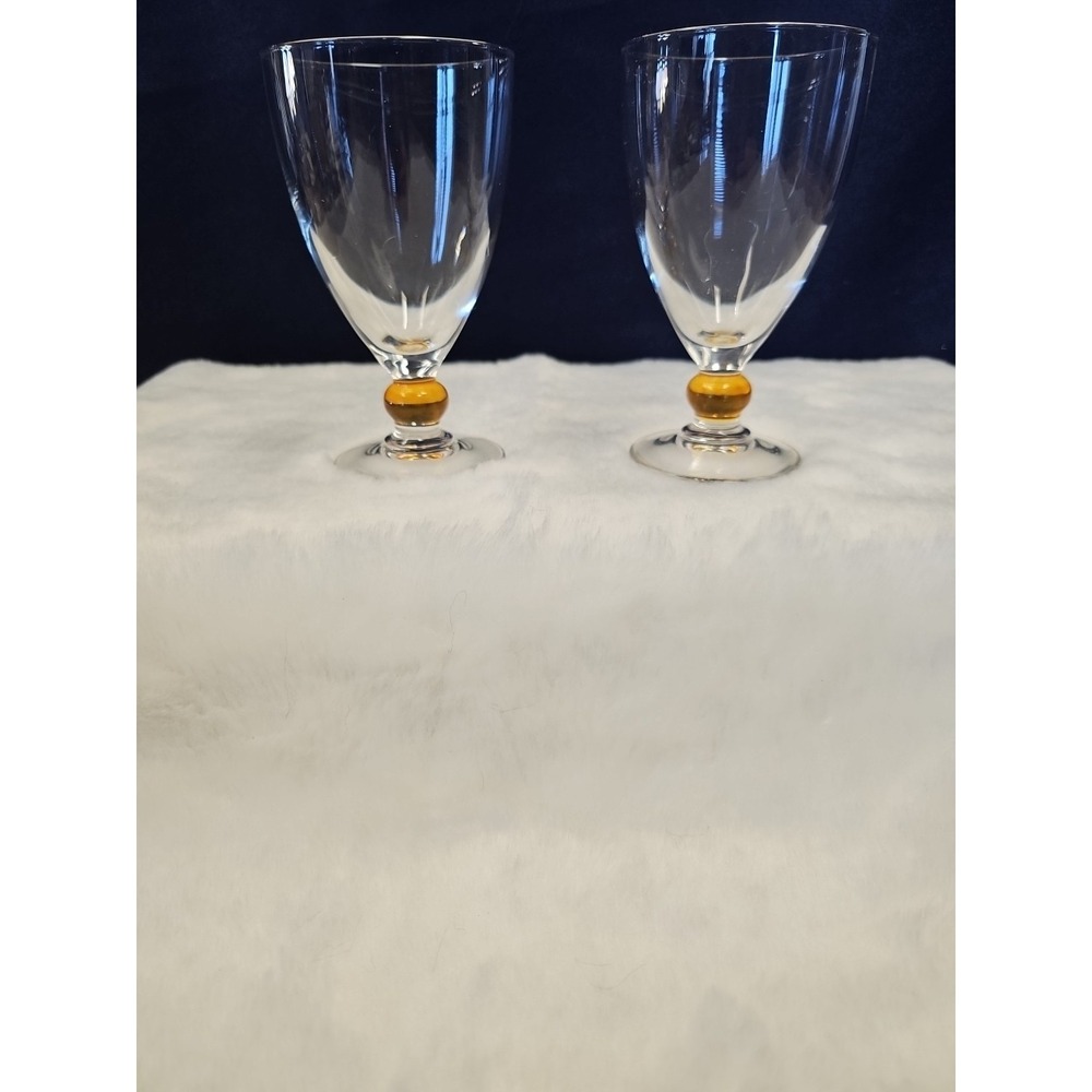 ARC France Two Small‎ Wine Glasses with Yellow bubble pedestal